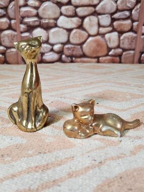 Brass Cat figurine and Japan Cat Figurine